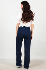 Wijde Broek Met Elastische Taille — Marineblauw