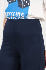 Wijde Broek Met Elastische Taille — Marineblauw