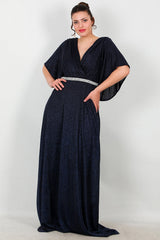 Avondjurk In Grote Maten Met Stenen Band In Taille — Marineblauw