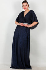 Avondjurk In Grote Maten Met Stenen Band In Taille — Marineblauw