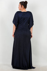 Avondjurk In Grote Maten Met Stenen Band In Taille — Marineblauw