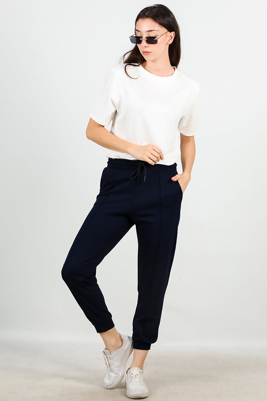 Geborstelde Joggingbroek Met Boord — Donkerblauw