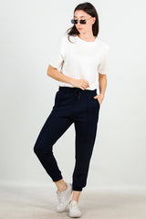 Geborstelde Joggingbroek Met Boord — Donkerblauw