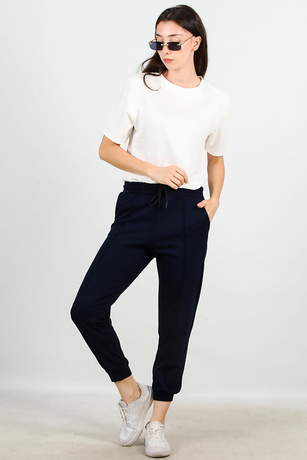 Geborstelde Joggingbroek Met Boord — Donkerblauw