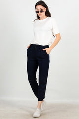 Geborstelde Joggingbroek Met Boord — Donkerblauw