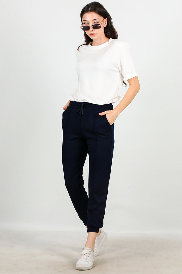 Geborstelde Joggingbroek Met Boord — Donkerblauw