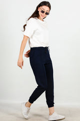 Geborstelde Joggingbroek Met Boord — Donkerblauw