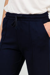 Geborstelde Joggingbroek Met Boord — Donkerblauw