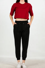 Brushed Cuffed Sweatpants — Black