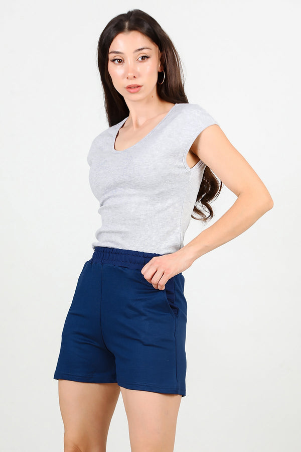 Jersey Short Met Zakken, Marineblauw