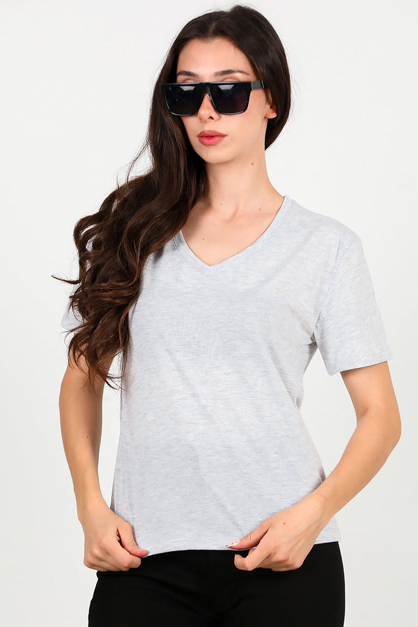 T - Shirt Met V - Hals – Grijs