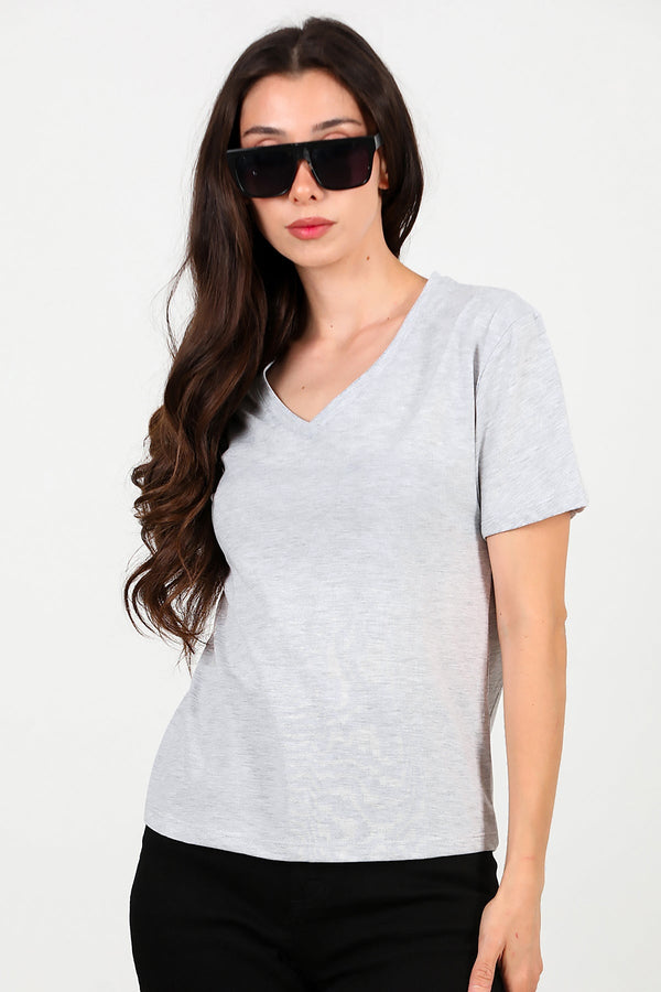 T - Shirt Met V - Hals – Grijs