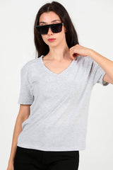 T - Shirt Met V - Hals – Grijs