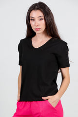 V - Ausschnitt T - Shirt – Schwarz