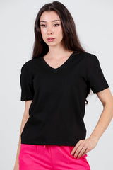 V - Ausschnitt T - Shirt – Schwarz