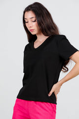 V - Ausschnitt T - Shirt – Schwarz