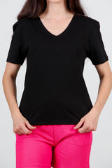 V - Ausschnitt T - Shirt – Schwarz