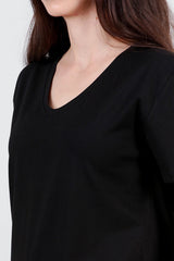 V - Ausschnitt T - Shirt – Schwarz