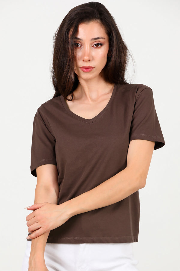 T - Shirt Met V - Hals – Bruin