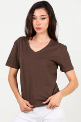 T - Shirt Met V - Hals – Bruin