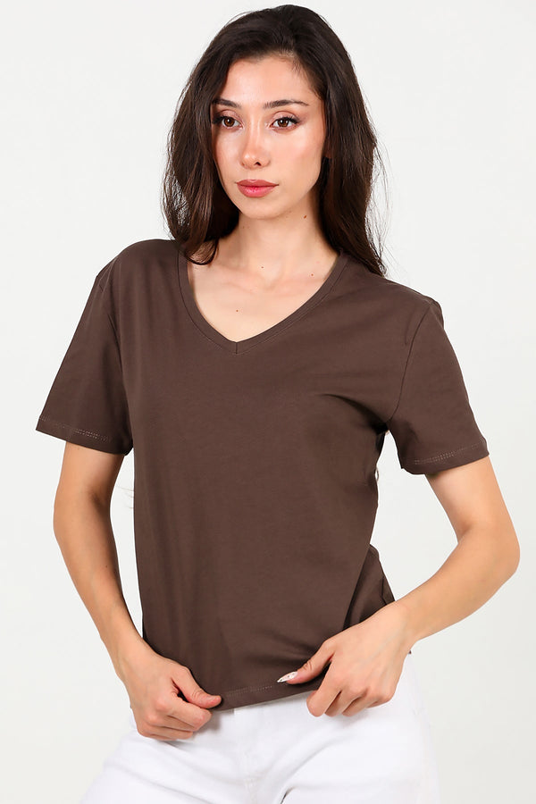 T - Shirt Met V - Hals – Bruin