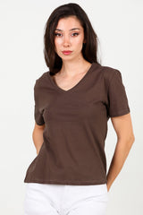 T - Shirt Met V - Hals – Bruin