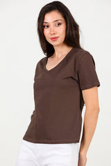T - Shirt Met V - Hals – Bruin