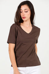 T - Shirt Met V - Hals – Bruin