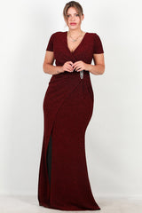 Abendkleid In Großen Größen Mit Verzierter Taille — Bordeaux