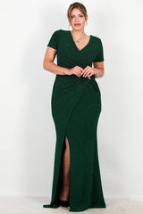 Abendkleid In Großen Größen Mit Verzierter Taille — Smaragd