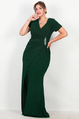 Abendkleid In Großen Größen Mit Verzierter Taille — Smaragd
