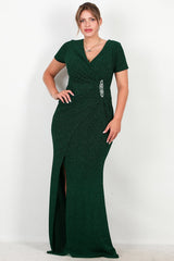 Abendkleid In Großen Größen Mit Verzierter Taille — Smaragd