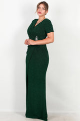 Abendkleid In Großen Größen Mit Verzierter Taille — Smaragd