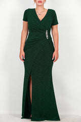 Abendkleid In Großen Größen Mit Verzierter Taille — Smaragd