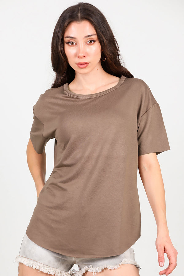 Crew - Neck T - Shirt With Rounded Hem — Brown