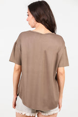 T - Shirt Met Ronde Hals En Afgeronde Zoom — Bruin