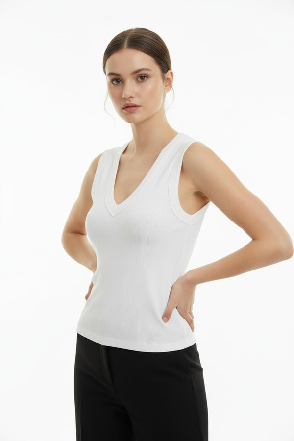 V - Hals Top Met Brede Bandjes - Off - White