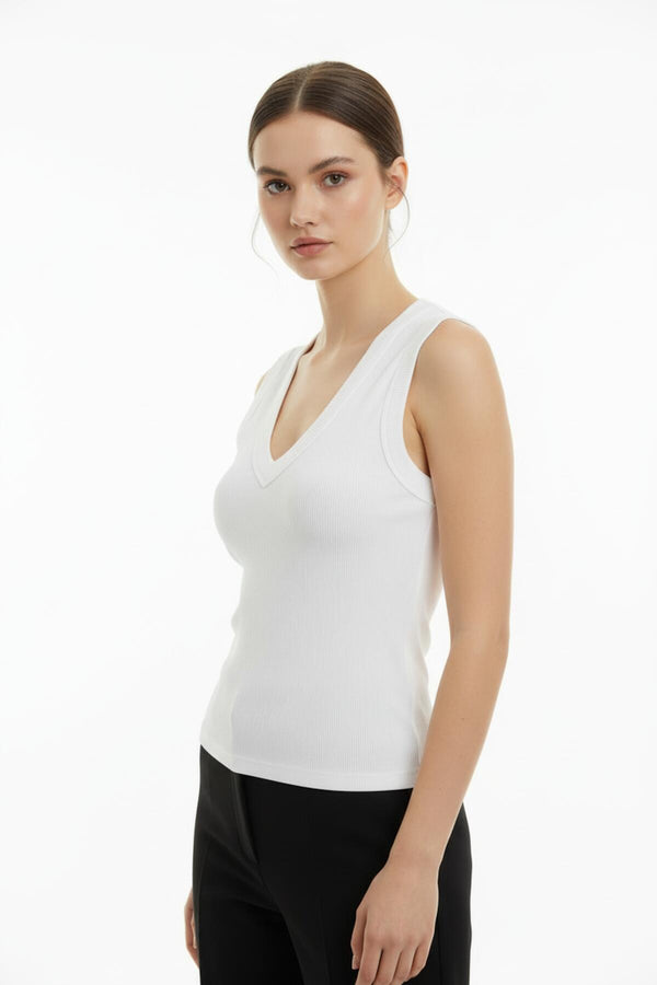 V - Hals Top Met Brede Bandjes - Off - White