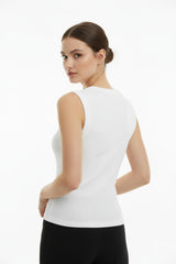 V - Hals Top Met Brede Bandjes - Off - White