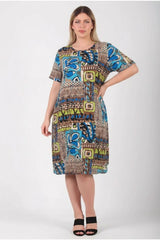 Jurk Met Dessin In Grote Maten — Multicolor