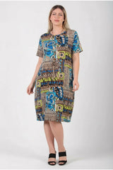 Jurk Met Dessin In Grote Maten — Multicolor