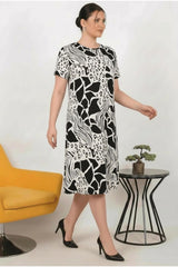 Jurk Met Dessin In Grote Maten — Multicolor
