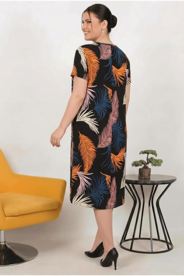 Jurk Met Dessin In Grote Maten — Multicolor