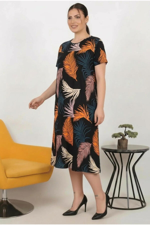 Jurk Met Dessin In Grote Maten — Multicolor