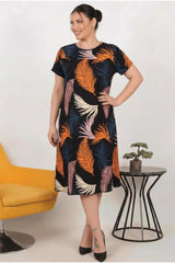 Jurk Met Dessin In Grote Maten — Multicolor