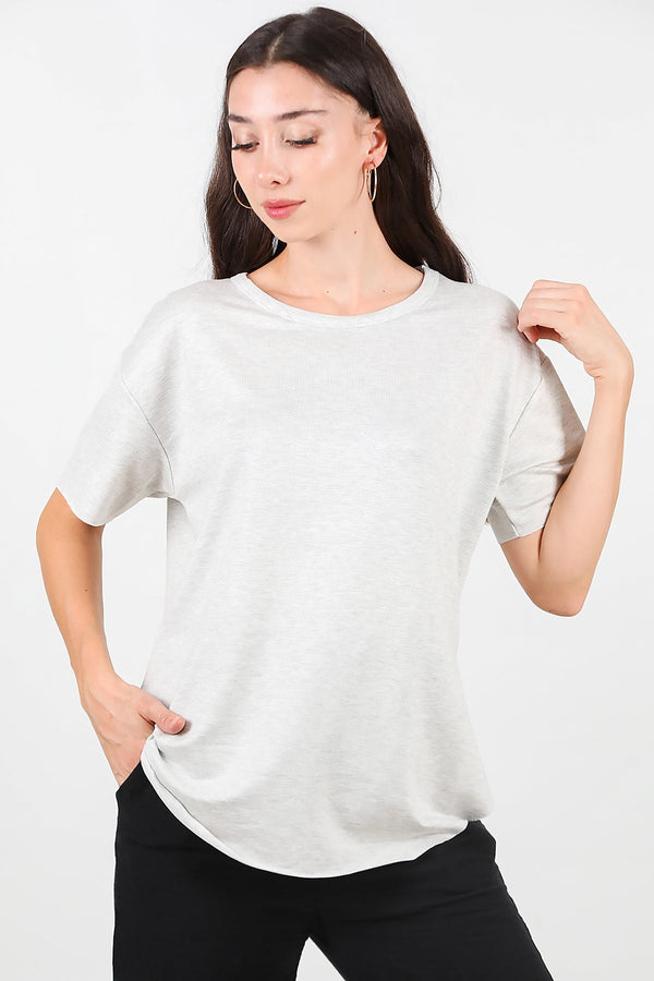 Crew - Neck T - Shirt With Rounded Hem — Light Grey