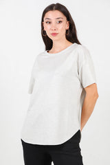 T - Shirt Met Ronde Hals En Afgeronde Zoom — Lichtgrijs