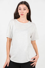 T - Shirt Met Ronde Hals En Afgeronde Zoom — Lichtgrijs