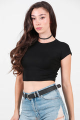 Kadın Düşük Omuz Kısa Tshirt  Siyah