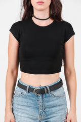 Kadın Düşük Omuz Kısa Tshirt  Siyah